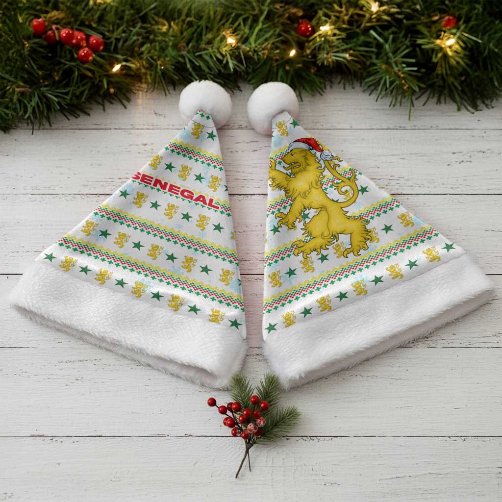 Senegal Christmas Santa Hat with White-Green-Yellow Design, Golden Lion, and Festive Stars Motif - Wonder Print Shop