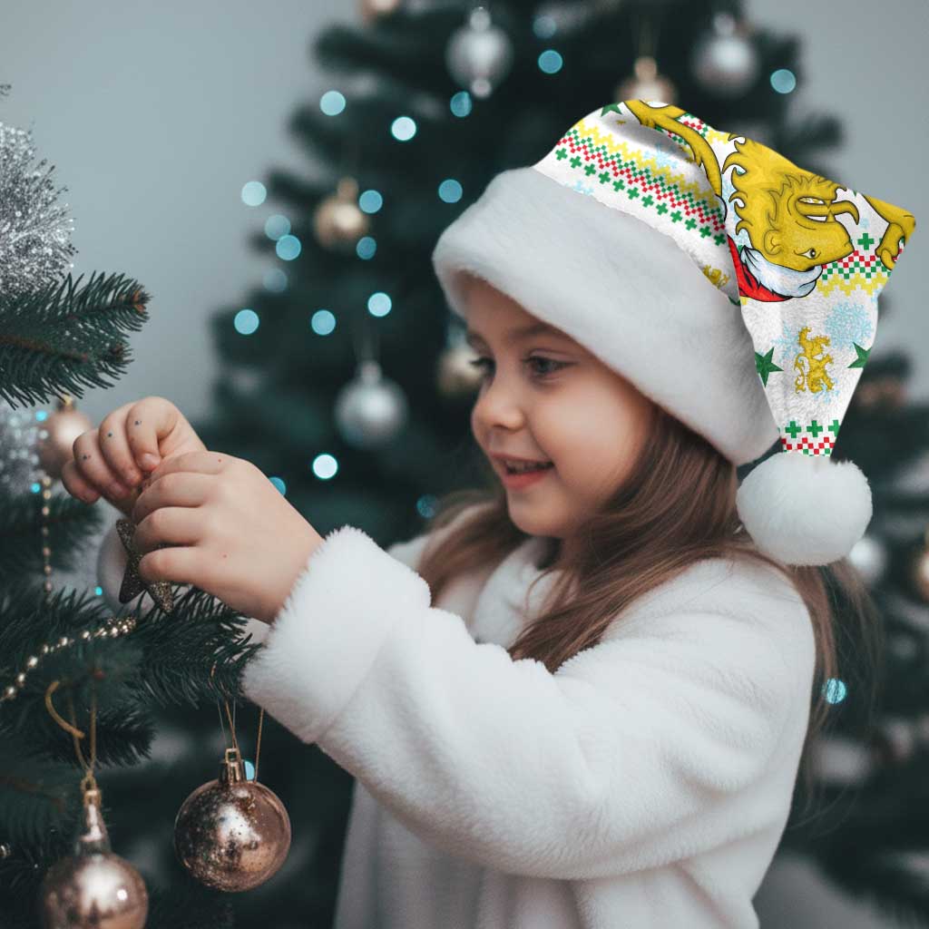 Senegal Christmas Santa Hat with White-Green-Yellow Design, Golden Lion, and Festive Stars Motif - Wonder Print Shop