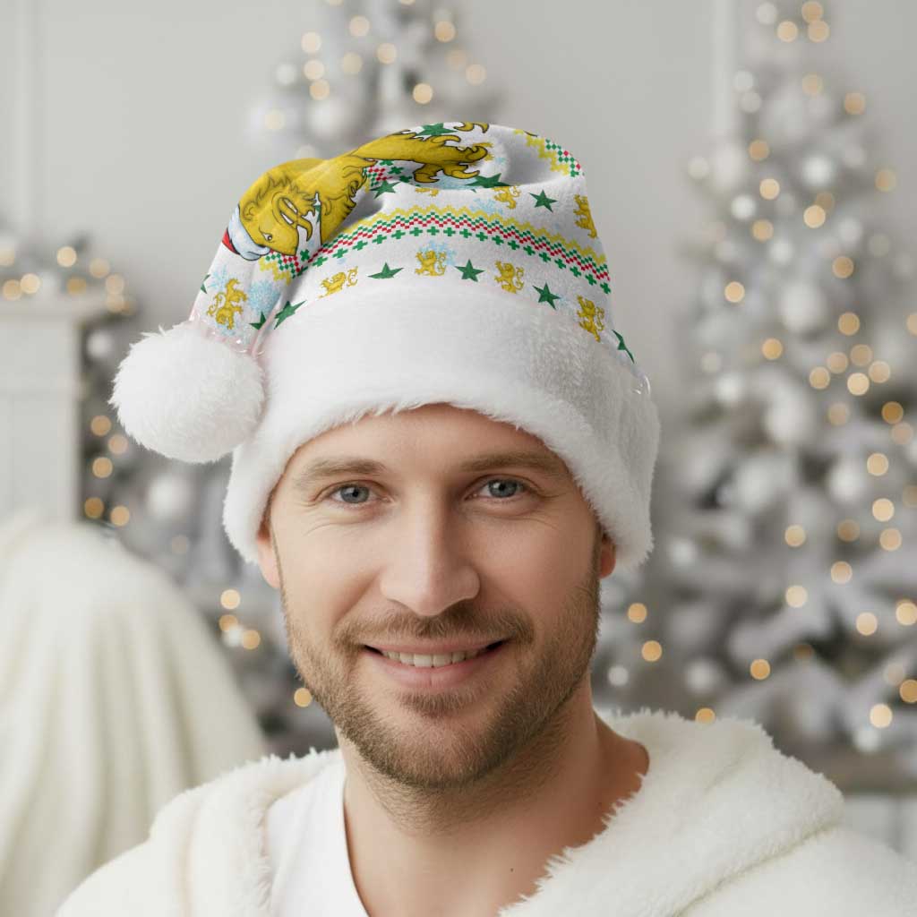Senegal Christmas Santa Hat with White-Green-Yellow Design, Golden Lion, and Festive Stars Motif - Wonder Print Shop