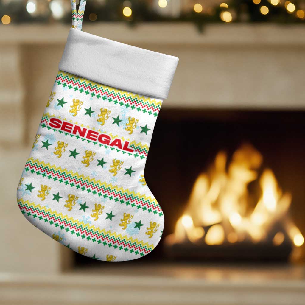 Senegal Christmas Stocking with White-Green-Yellow Design, Golden Lion, and Festive Stars Motif - Wonder Print Shop