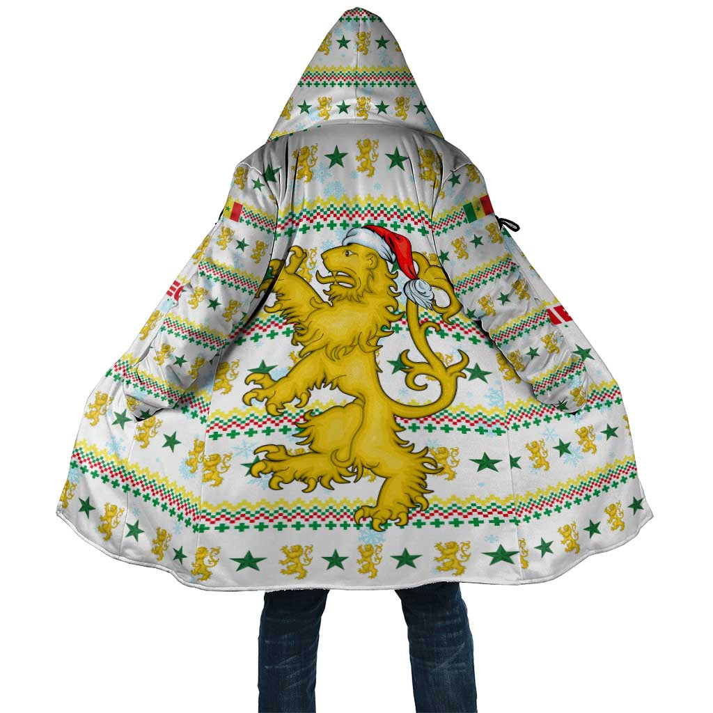 Senegal Christmas Cloak with White-Green-Yellow Design, Golden Lion, and Festive Stars Motif - Wonder Print Shop