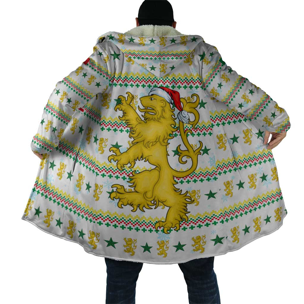 Senegal Christmas Cloak with White-Green-Yellow Design, Golden Lion, and Festive Stars Motif - Wonder Print Shop