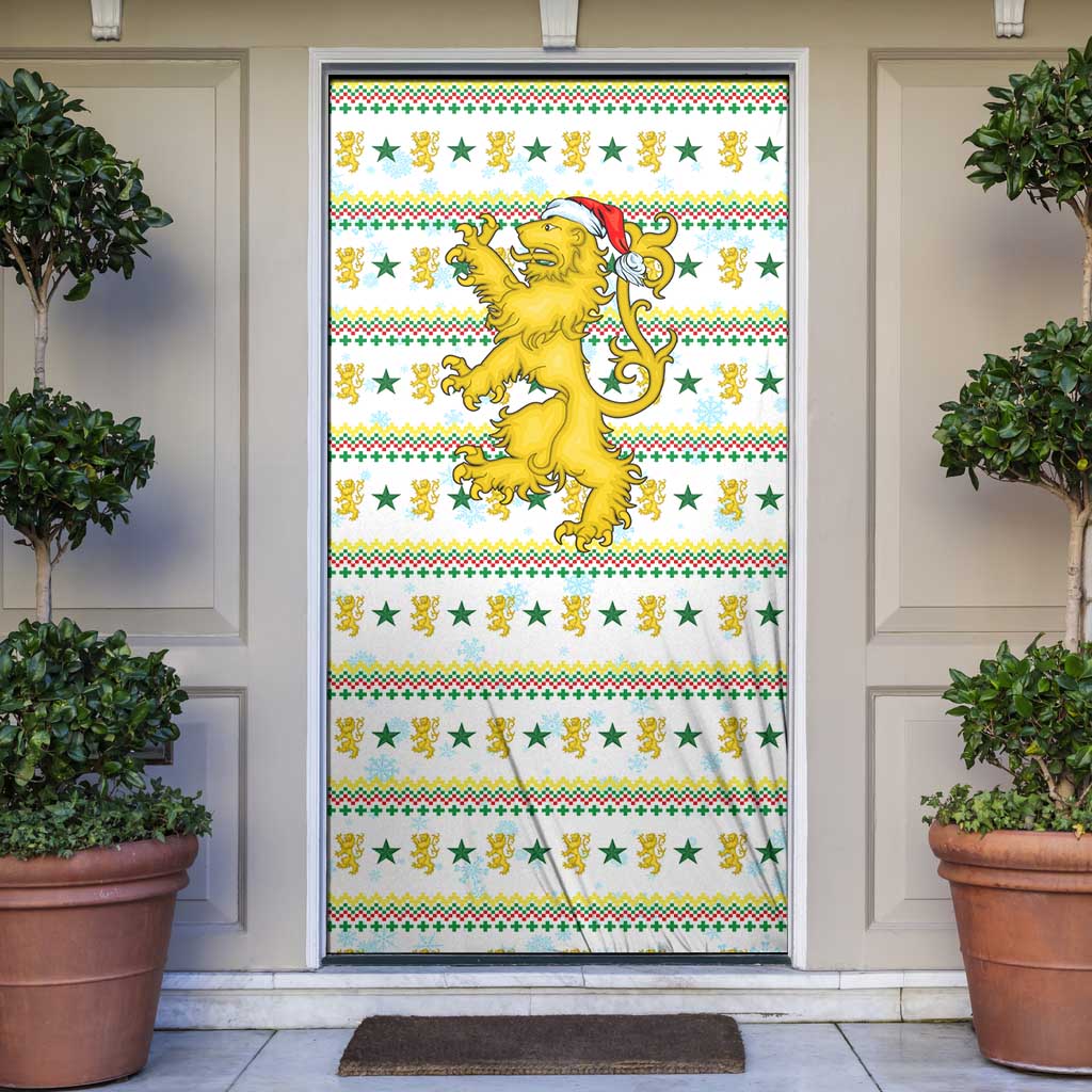 Senegal Christmas Door Cover with White-Green-Yellow Design, Golden Lion, and Festive Stars Motif - Wonder Print Shop