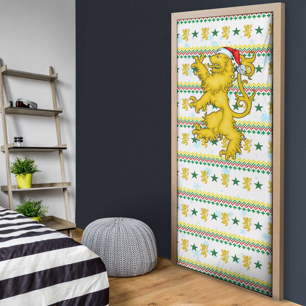 Senegal Christmas Door Cover with White-Green-Yellow Design, Golden Lion, and Festive Stars Motif - Wonder Print Shop