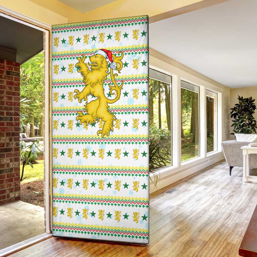 Senegal Christmas Door Cover with White-Green-Yellow Design, Golden Lion, and Festive Stars Motif - Wonder Print Shop