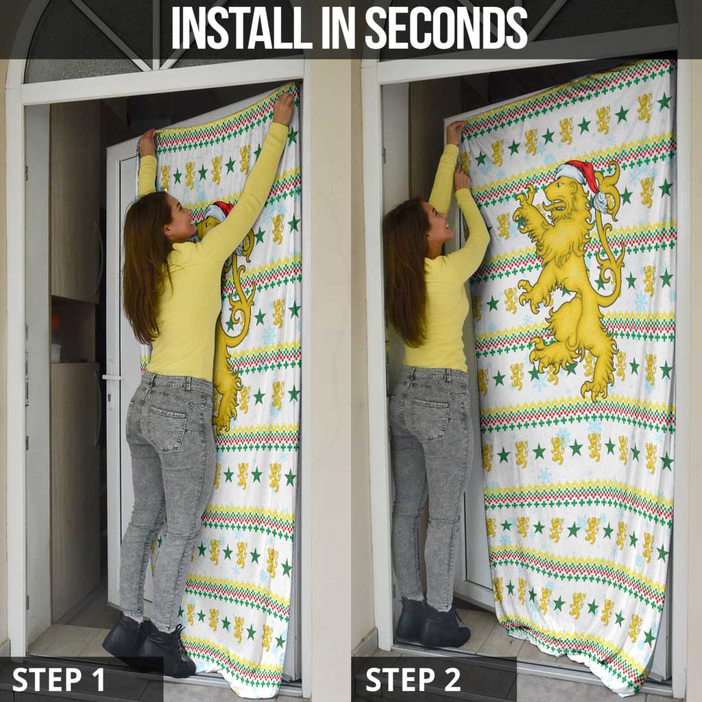 Senegal Christmas Door Cover with White-Green-Yellow Design, Golden Lion, and Festive Stars Motif - Wonder Print Shop