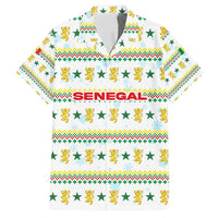 Senegal Christmas Family Matching Long Sleeve Bodycon Dress and Hawaiian Shirt with White-Green-Yellow Design, Golden Lion, and Festive Stars Motif - Wonder Print Shop