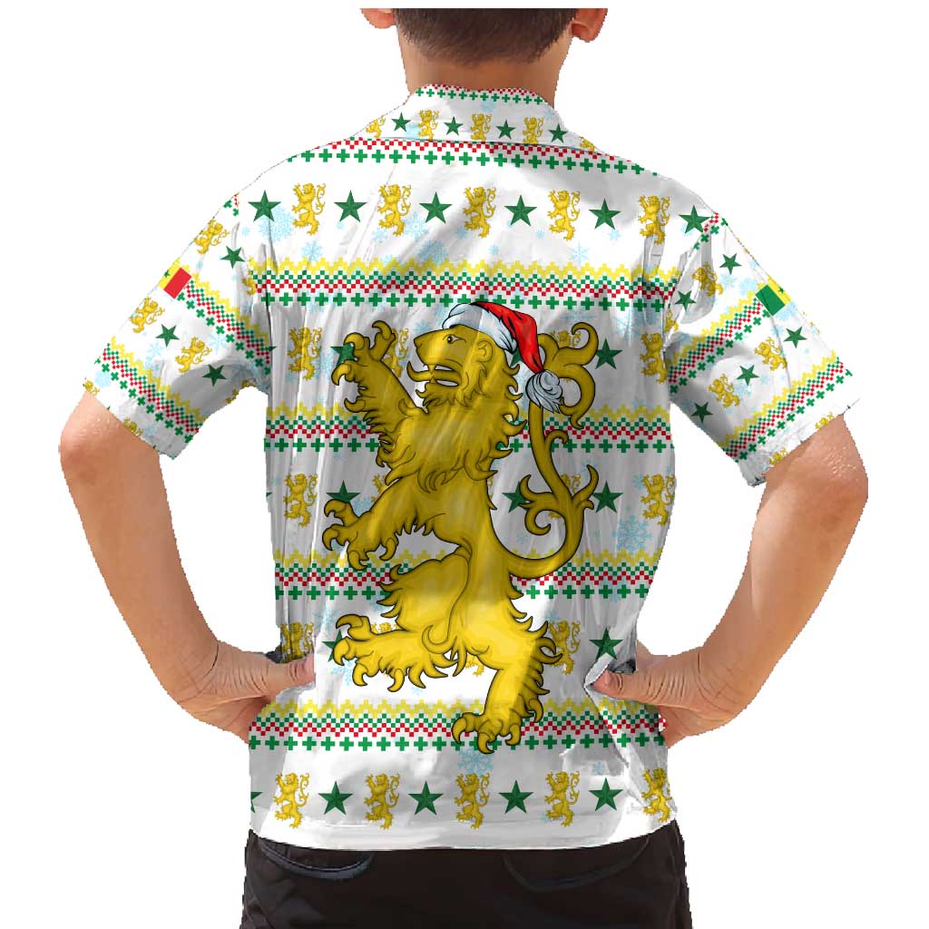 Senegal Christmas Family Matching Mermaid Dress and Hawaiian Shirt with White-Green-Yellow Design, Golden Lion, and Festive Stars Motif - Wonder Print Shop