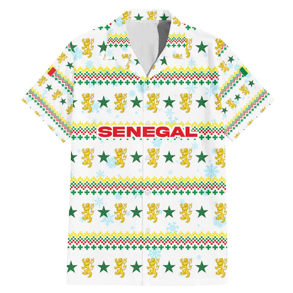 Senegal Christmas Family Matching Mermaid Dress and Hawaiian Shirt with White-Green-Yellow Design, Golden Lion, and Festive Stars Motif - Wonder Print Shop