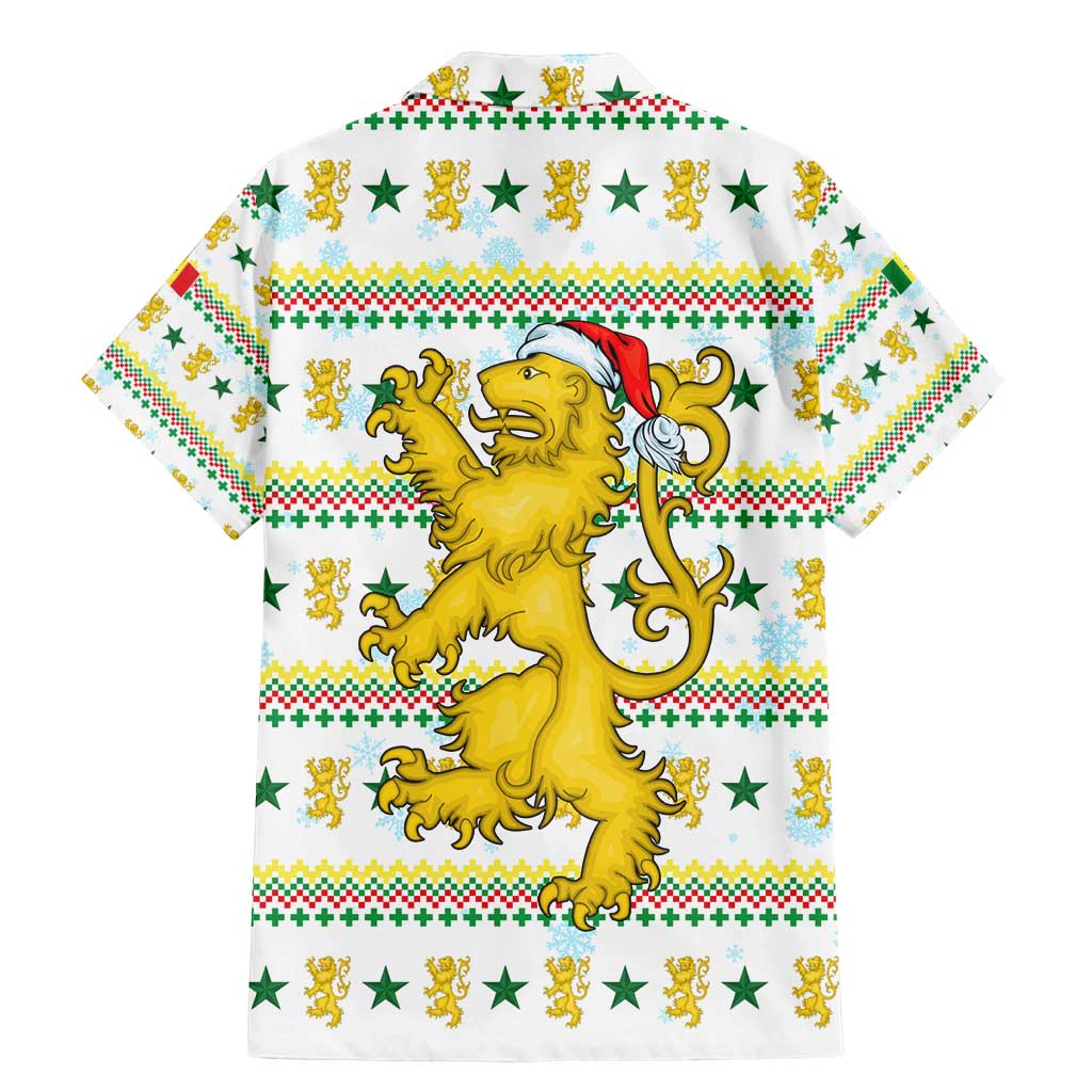 Senegal Christmas Family Matching Mermaid Dress and Hawaiian Shirt with White-Green-Yellow Design, Golden Lion, and Festive Stars Motif - Wonder Print Shop