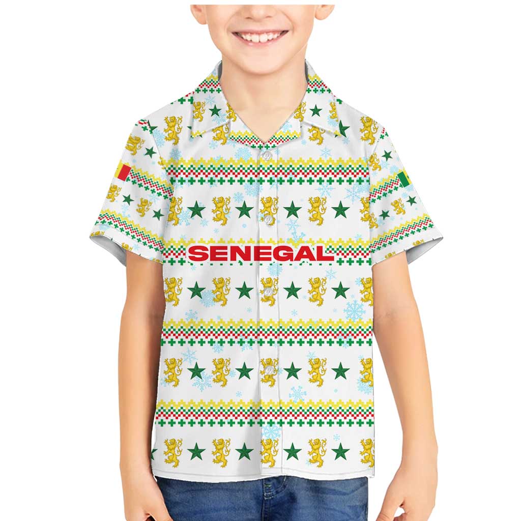 Senegal Christmas Family Matching Mermaid Dress and Hawaiian Shirt with White-Green-Yellow Design, Golden Lion, and Festive Stars Motif - Wonder Print Shop