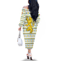 Senegal Christmas Family Matching Off The Shoulder Long Sleeve Dress and Hawaiian Shirt with White-Green-Yellow Design, Golden Lion, and Festive Stars Motif - Wonder Print Shop
