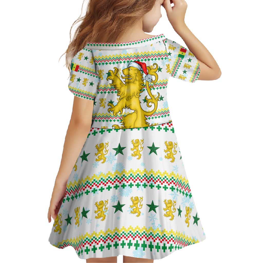 Senegal Christmas Family Matching Off Shoulder Maxi Dress and Hawaiian Shirt with White-Green-Yellow Design, Golden Lion, and Festive Stars Motif - Wonder Print Shop