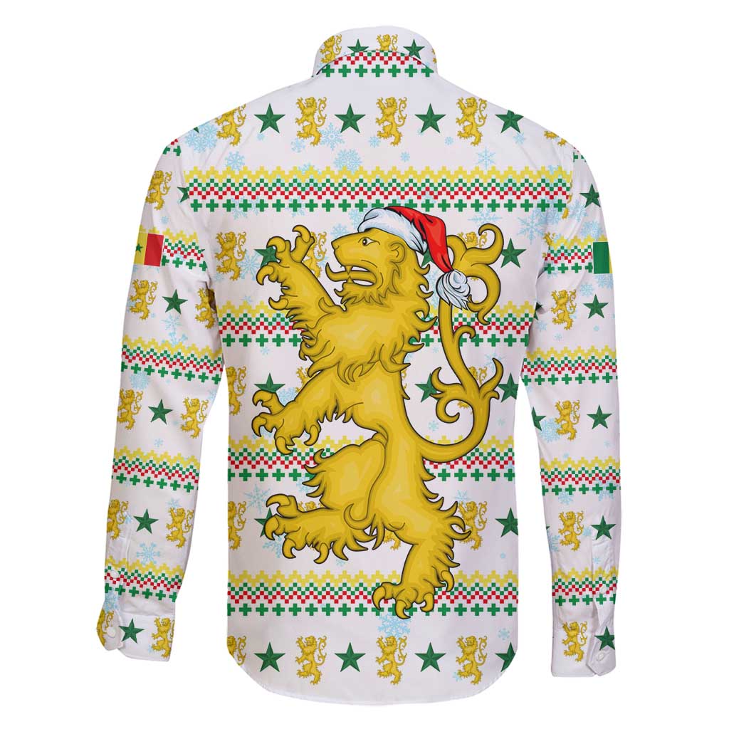 Senegal Christmas Family Matching Off Shoulder Maxi Dress and Hawaiian Shirt with White-Green-Yellow Design, Golden Lion, and Festive Stars Motif - Wonder Print Shop