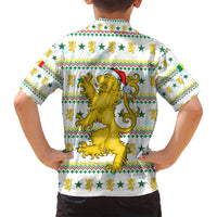 Senegal Christmas Family Matching Off Shoulder Short Dress and Hawaiian Shirt with White-Green-Yellow Design, Golden Lion, and Festive Stars Motif - Wonder Print Shop