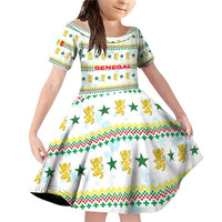 Senegal Christmas Family Matching Off Shoulder Short Dress and Hawaiian Shirt with White-Green-Yellow Design, Golden Lion, and Festive Stars Motif - Wonder Print Shop