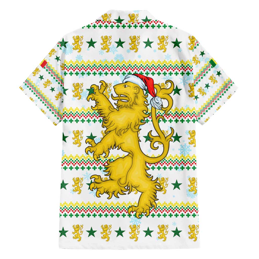 Senegal Christmas Family Matching Off Shoulder Short Dress and Hawaiian Shirt with White-Green-Yellow Design, Golden Lion, and Festive Stars Motif - Wonder Print Shop