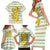 Senegal Christmas Family Matching Short Sleeve Bodycon Dress and Hawaiian Shirt with White-Green-Yellow Design, Golden Lion, and Festive Stars Motif - Wonder Print Shop
