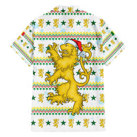 Senegal Christmas Family Matching Short Sleeve Bodycon Dress and Hawaiian Shirt with White-Green-Yellow Design, Golden Lion, and Festive Stars Motif - Wonder Print Shop