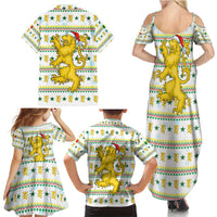 Senegal Christmas Family Matching Summer Maxi Dress and Hawaiian Shirt with White-Green-Yellow Design, Golden Lion, and Festive Stars Motif - Wonder Print Shop