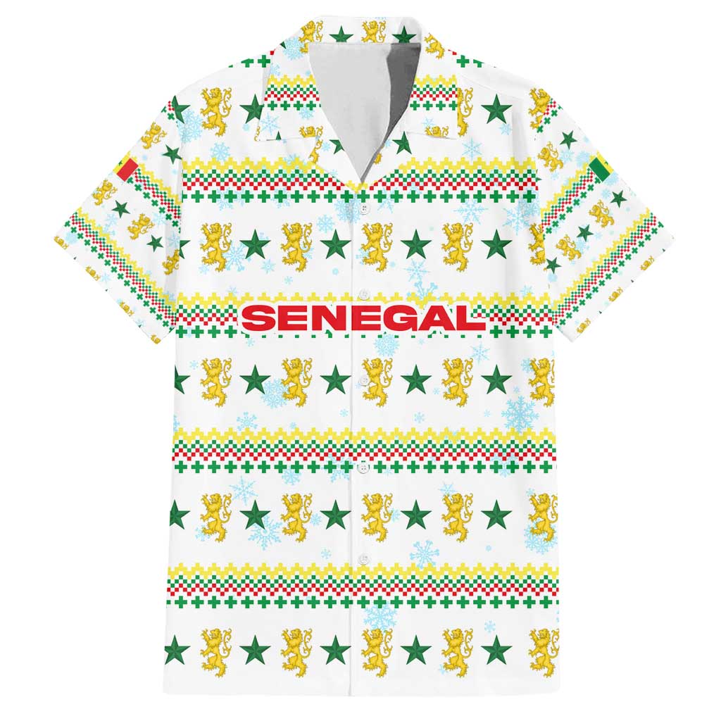 Senegal Christmas Family Matching Summer Maxi Dress and Hawaiian Shirt with White-Green-Yellow Design, Golden Lion, and Festive Stars Motif - Wonder Print Shop