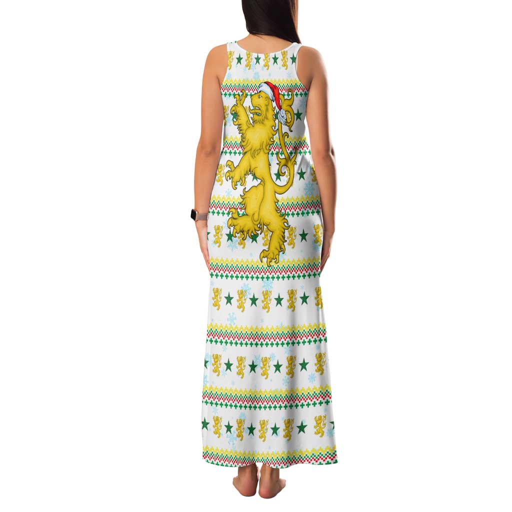 Senegal Christmas Family Matching Tank Maxi Dress and Hawaiian Shirt with White-Green-Yellow Design, Golden Lion, and Festive Stars Motif - Wonder Print Shop