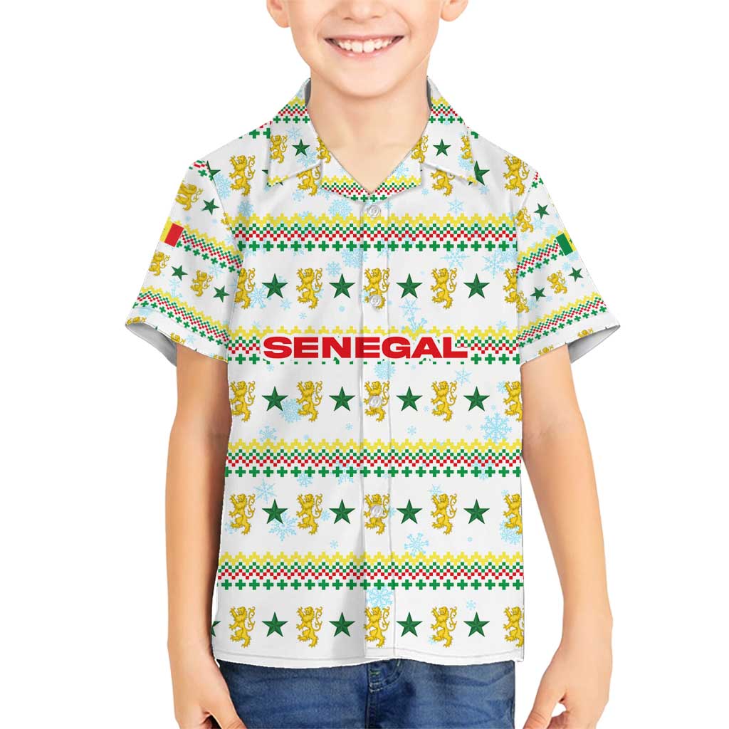 Senegal Christmas Family Matching Tank Maxi Dress and Hawaiian Shirt with White-Green-Yellow Design, Golden Lion, and Festive Stars Motif - Wonder Print Shop