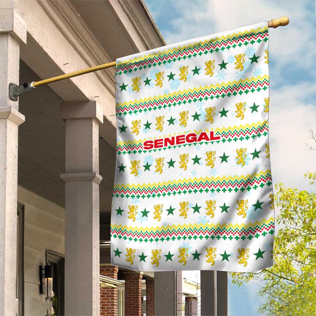 Senegal Christmas Garden Flag with White-Green-Yellow Design, Golden Lion, and Festive Stars Motif - Wonder Print Shop