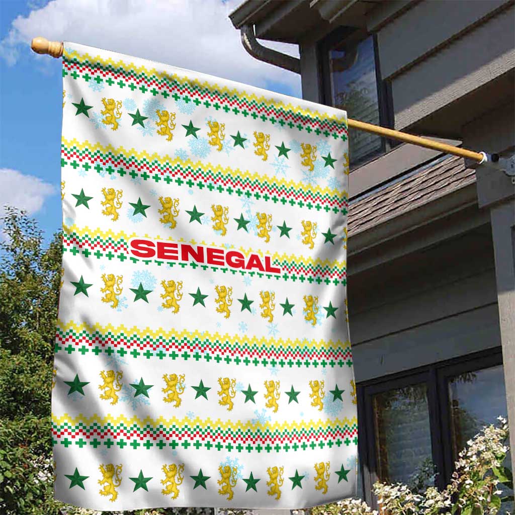 Senegal Christmas Garden Flag with White-Green-Yellow Design, Golden Lion, and Festive Stars Motif - Wonder Print Shop