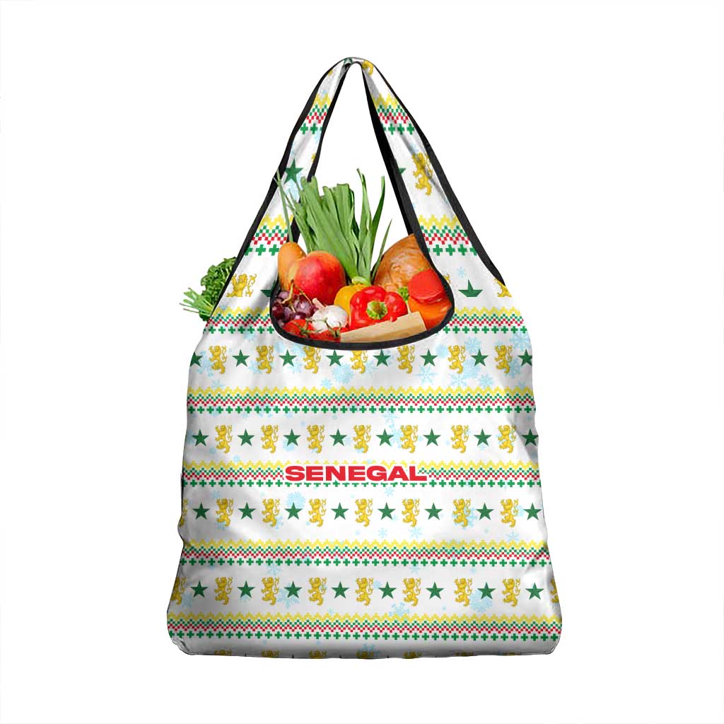 Senegal Christmas Grocery Bag with White-Green-Yellow Design, Golden Lion, and Festive Stars Motif - Wonder Print Shop