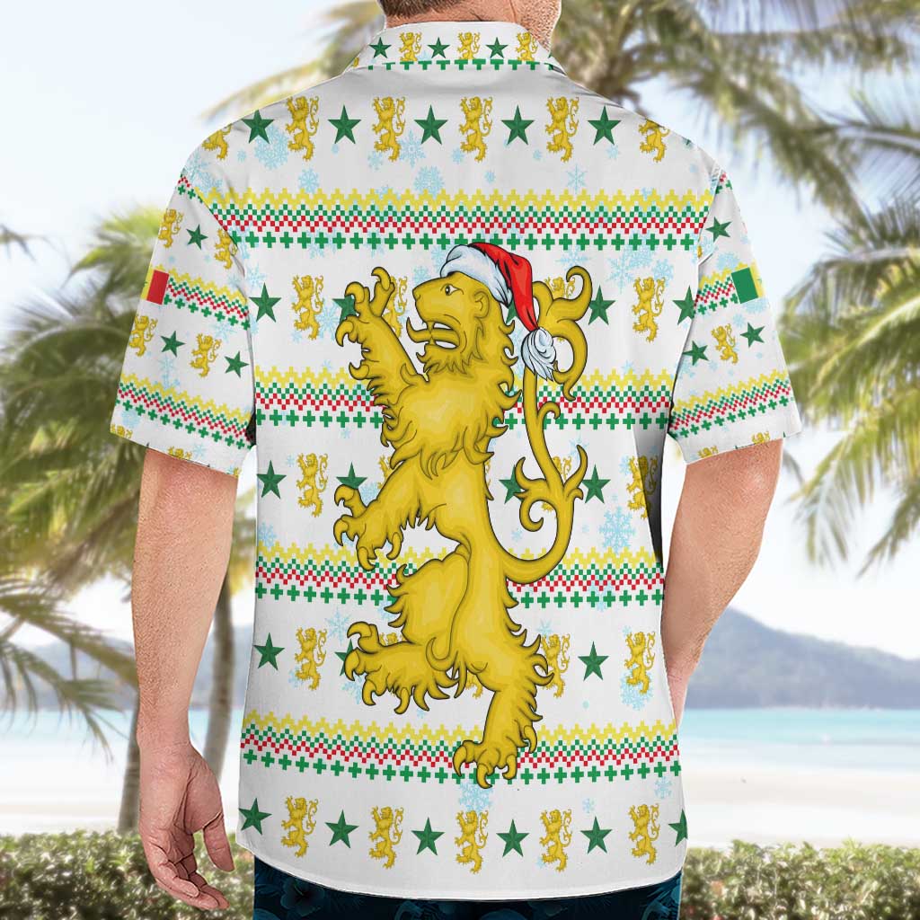 Senegal Christmas Hawaiian Shirt with White-Green-Yellow Design, Golden Lion, and Festive Stars Motif - Wonder Print Shop
