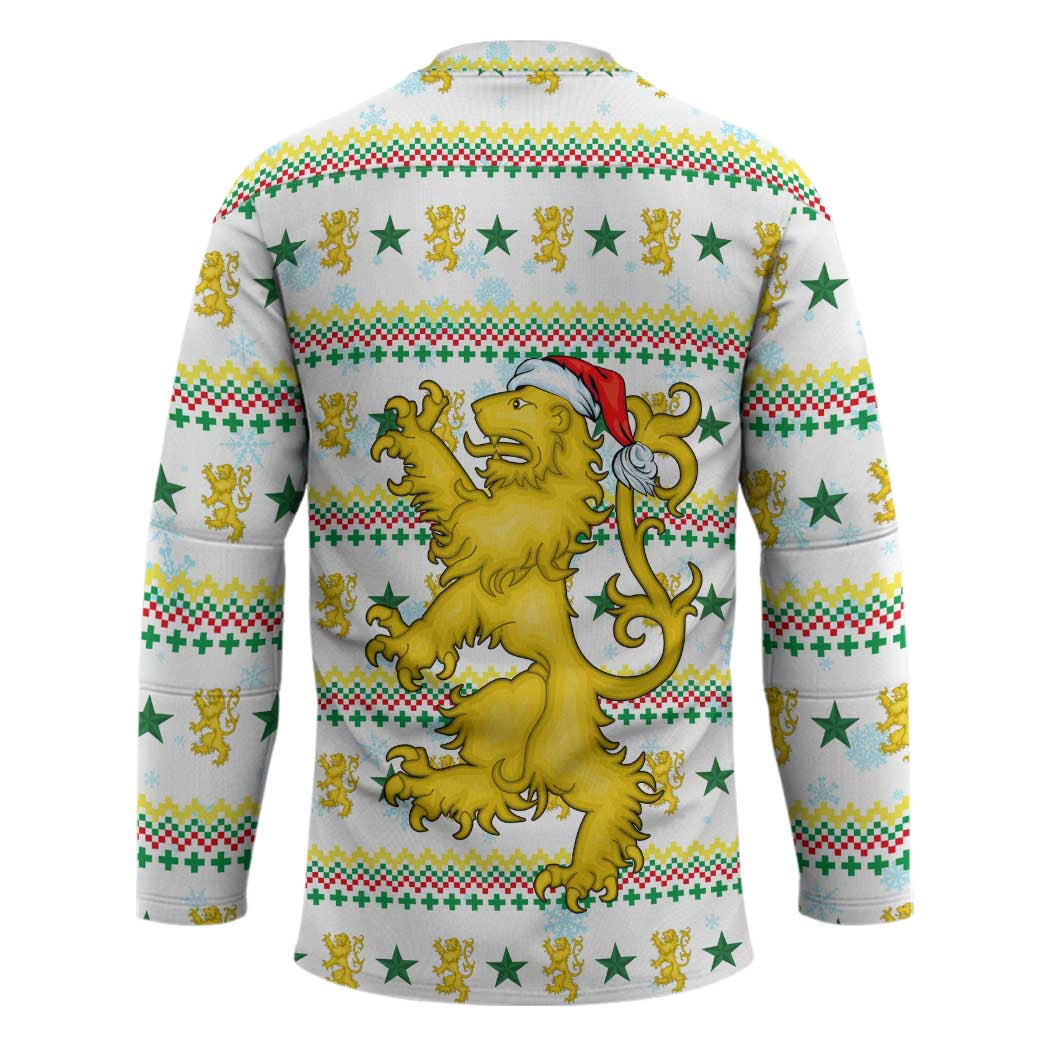 Senegal Christmas Hockey Jersey with White-Green-Yellow Design, Golden Lion, and Festive Stars Motif - Wonder Print Shop