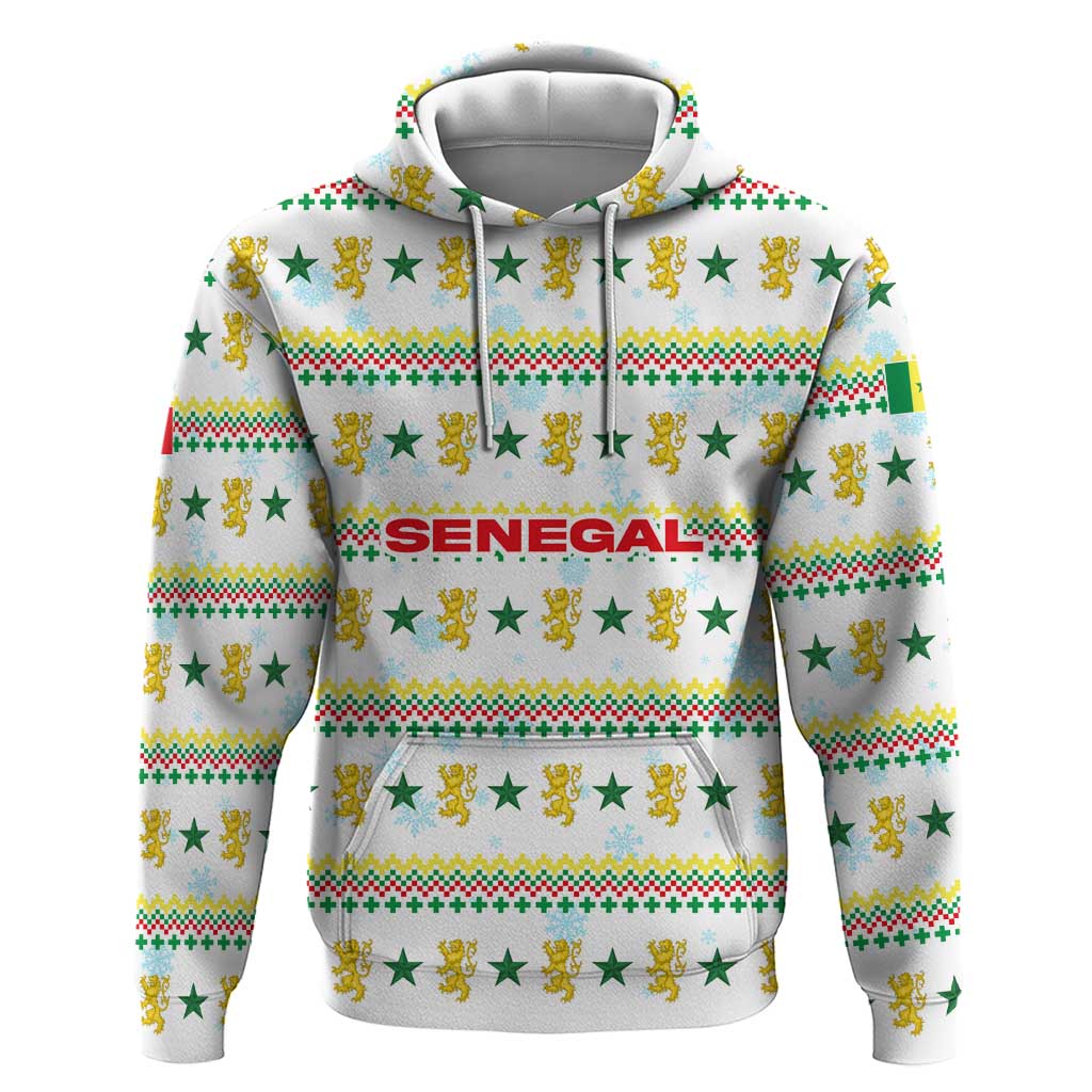 Senegal Christmas Hoodie with White-Green-Yellow Design, Golden Lion, and Festive Stars Motif - Wonder Print Shop