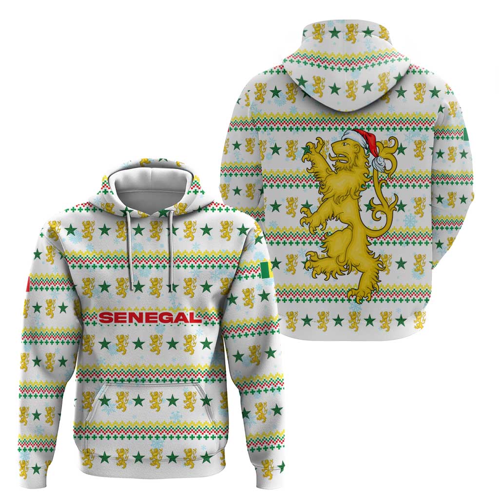 Senegal Christmas Hoodie with White-Green-Yellow Design, Golden Lion, and Festive Stars Motif - Wonder Print Shop
