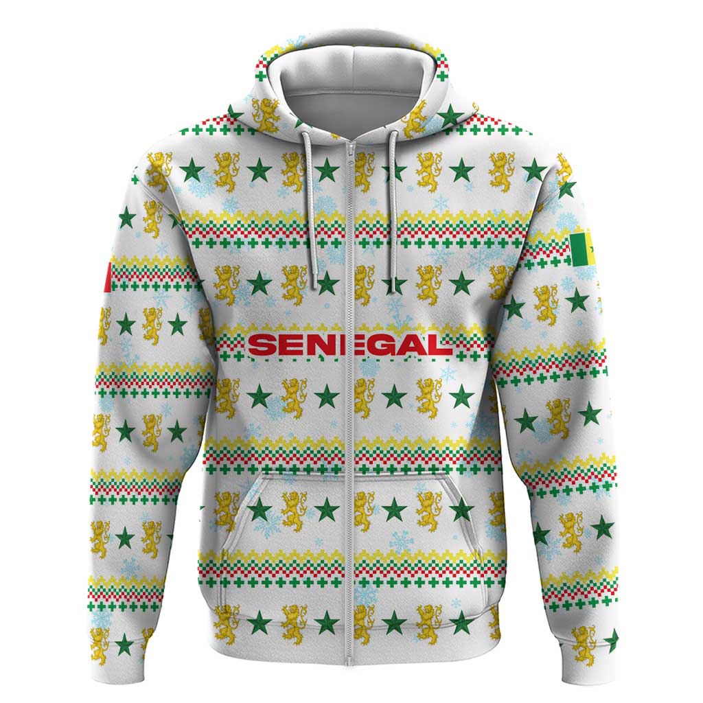 Senegal Christmas Hoodie with White-Green-Yellow Design, Golden Lion, and Festive Stars Motif - Wonder Print Shop
