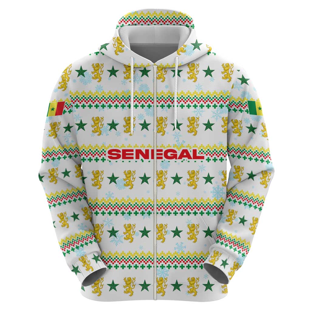 Senegal Christmas Hoodie with White-Green-Yellow Design, Golden Lion, and Festive Stars Motif - Wonder Print Shop