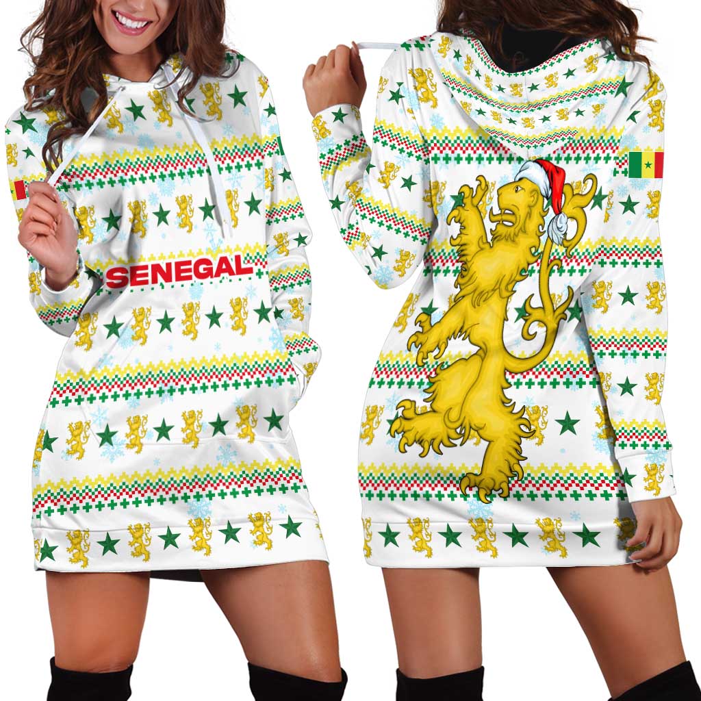 Senegal Christmas Hoodie Dress with White-Green-Yellow Design, Golden Lion, and Festive Stars Motif - Wonder Print Shop