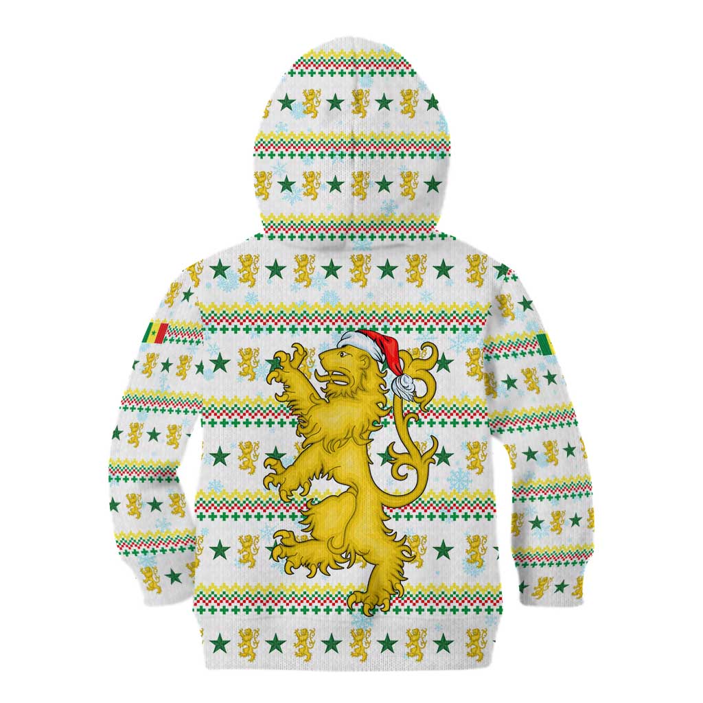 Senegal Christmas Kid Hoodie with White-Green-Yellow Design, Golden Lion, and Festive Stars Motif - Wonder Print Shop