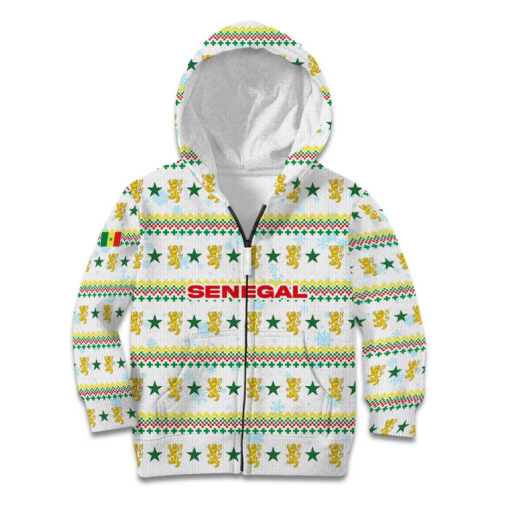 Senegal Christmas Kid Hoodie with White-Green-Yellow Design, Golden Lion, and Festive Stars Motif - Wonder Print Shop