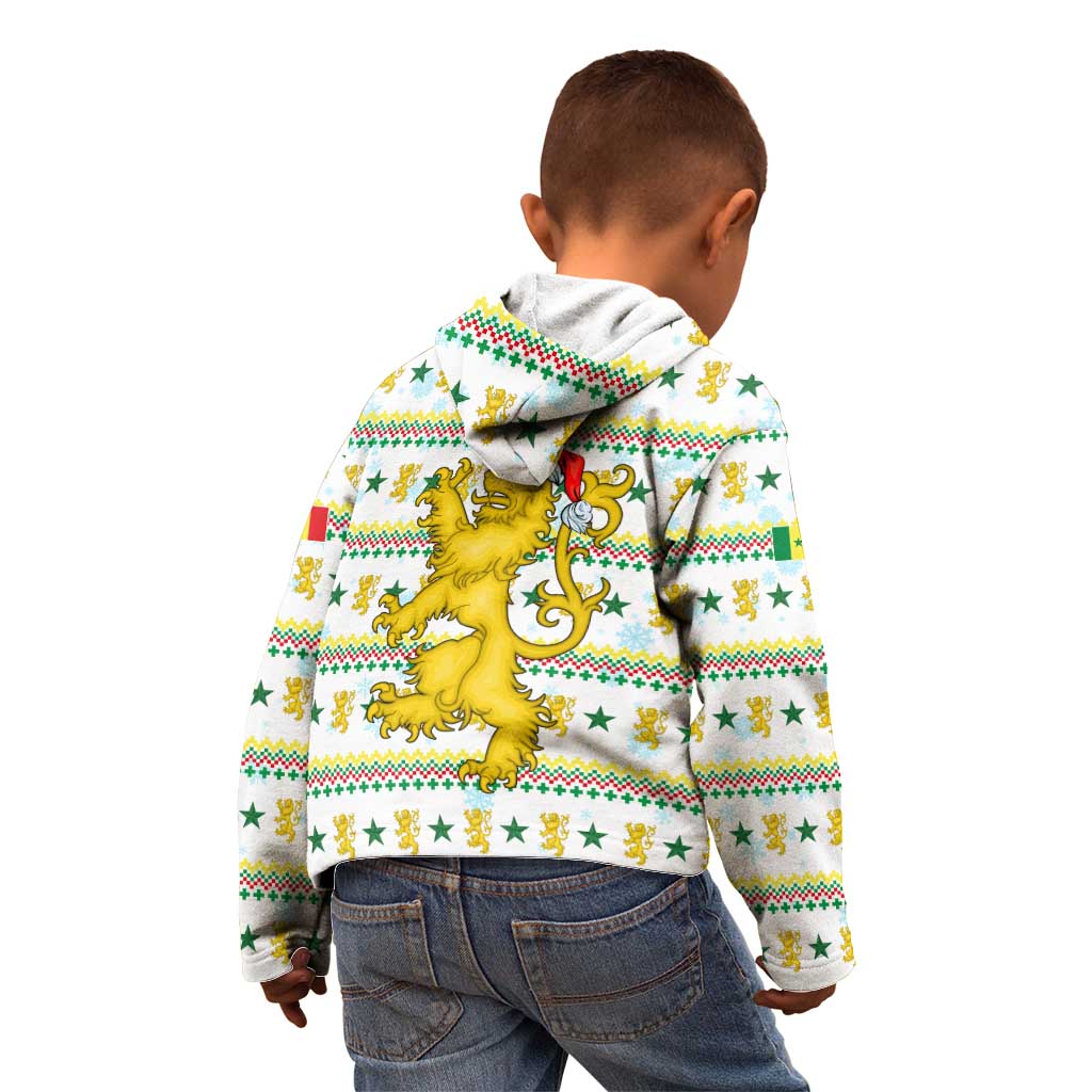 Senegal Christmas Kid Hoodie with White-Green-Yellow Design, Golden Lion, and Festive Stars Motif - Wonder Print Shop