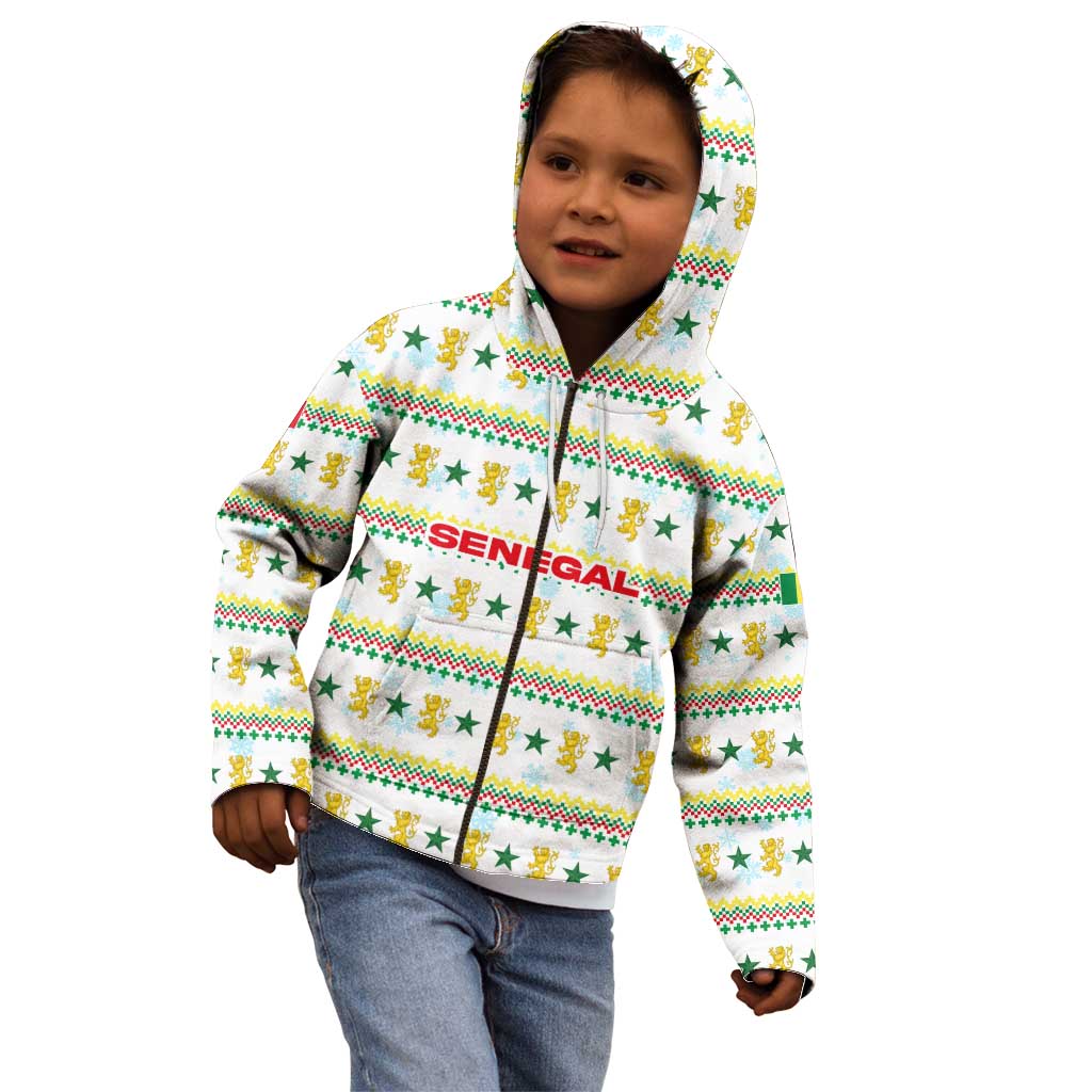 Senegal Christmas Kid Hoodie with White-Green-Yellow Design, Golden Lion, and Festive Stars Motif - Wonder Print Shop