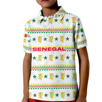 Senegal Christmas Kid Polo Shirt with White-Green-Yellow Design, Golden Lion, and Festive Stars Motif - Wonder Print Shop