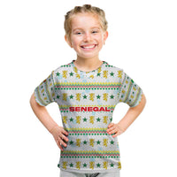 Senegal Christmas Kid T Shirt with White-Green-Yellow Design, Golden Lion, and Festive Stars Motif - Wonder Print Shop