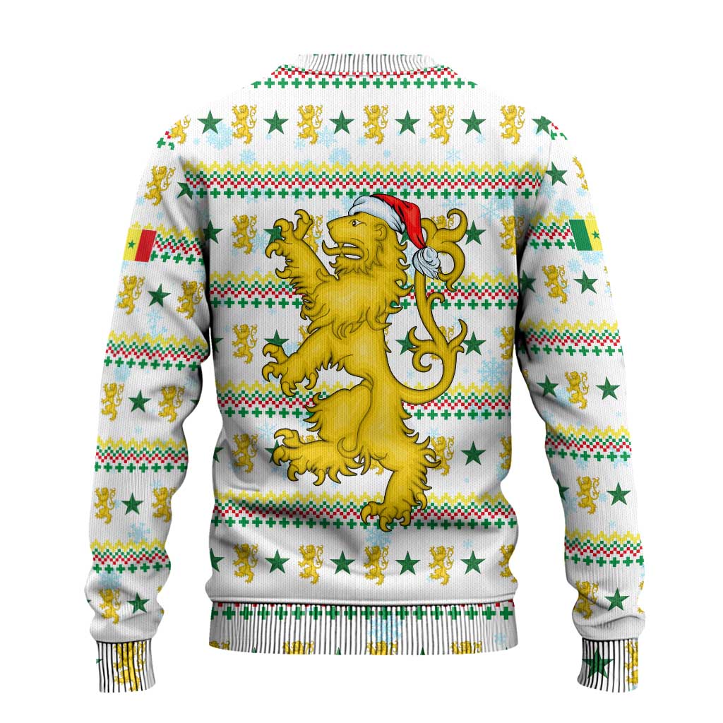 Senegal Christmas Ugly Christmas Sweater with White-Green-Yellow Design, Golden Lion, and Festive Stars Motif - Wonder Print Shop