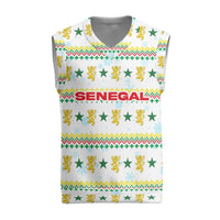 Senegal Christmas Knitted V-Neck Vest with White-Green-Yellow Design, Golden Lion, and Festive Stars Motif - Wonder Print Shop
