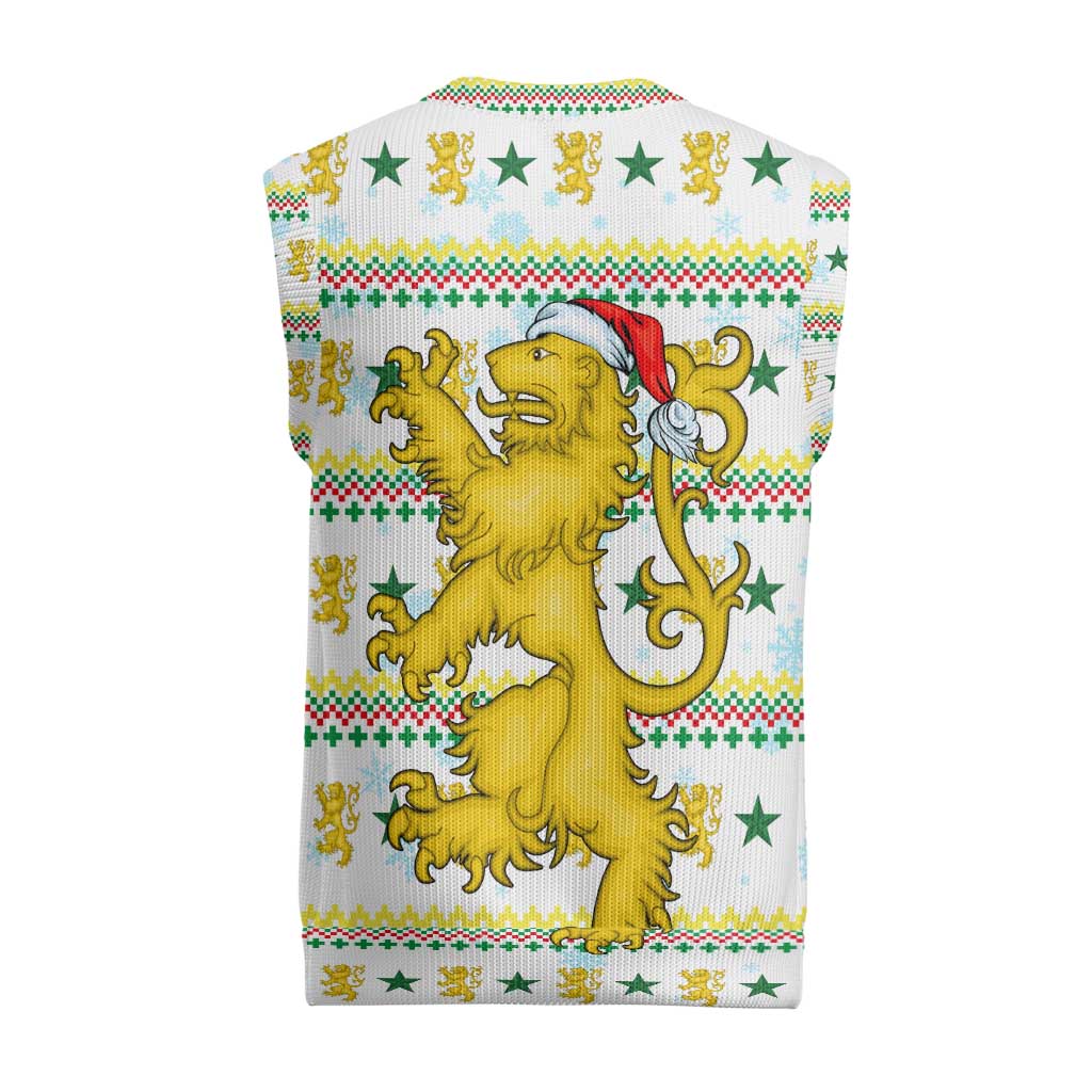 Senegal Christmas Knitted V-Neck Vest with White-Green-Yellow Design, Golden Lion, and Festive Stars Motif - Wonder Print Shop