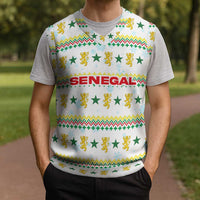 Senegal Christmas Knitted V-Neck Vest with White-Green-Yellow Design, Golden Lion, and Festive Stars Motif - Wonder Print Shop