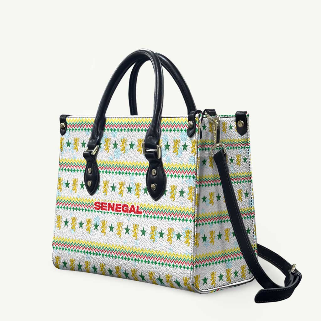 Senegal Christmas Leather Bag with White-Green-Yellow Design, Golden Lion, and Festive Stars Motif - Wonder Print Shop
