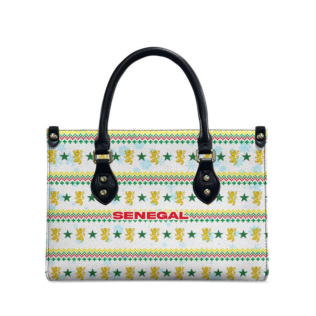 Senegal Christmas Leather Bag with White-Green-Yellow Design, Golden Lion, and Festive Stars Motif - Wonder Print Shop