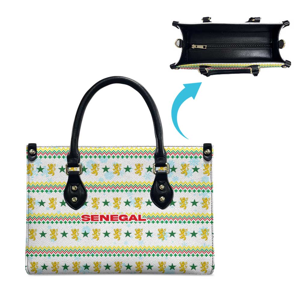 Senegal Christmas Leather Bag with White-Green-Yellow Design, Golden Lion, and Festive Stars Motif - Wonder Print Shop